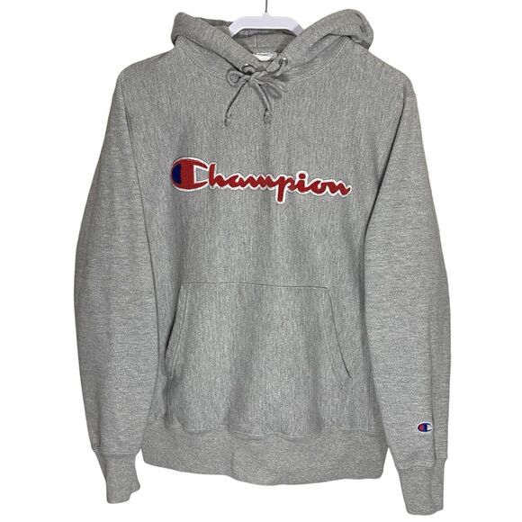 Vtg Champion Hoodie Mens M Gray Reverse Weave Embroidered Logo Spellout 90s Y2K - Picture 1 of 11
